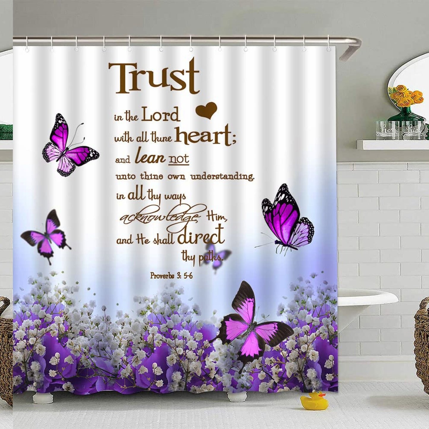 Spring Flower Butterfly Shower Curtain 70x70 Inch Purple Floral