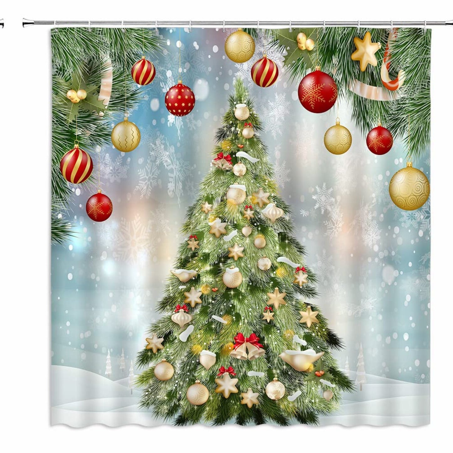 Tree Shower Curtain Set 70x70 Winter Snowflake Pine