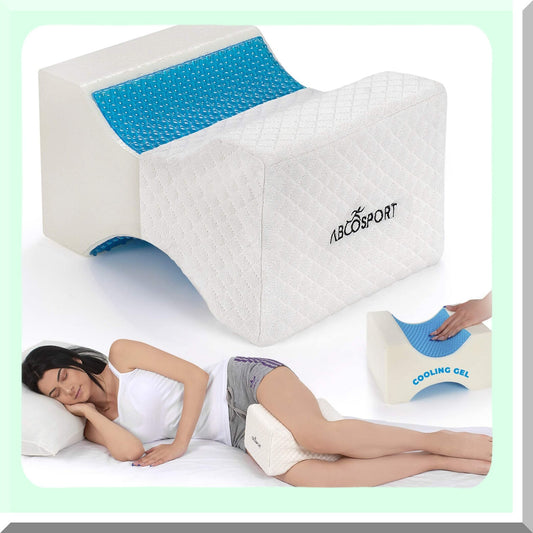 Cooling Gel Memory Foam Knee Wedge Pillow - Side Sleeper Leg Pillow for Pregnancy, Spine Alignment & Pain Relief - Washable Cover - Between Knees Sleeping Pillow