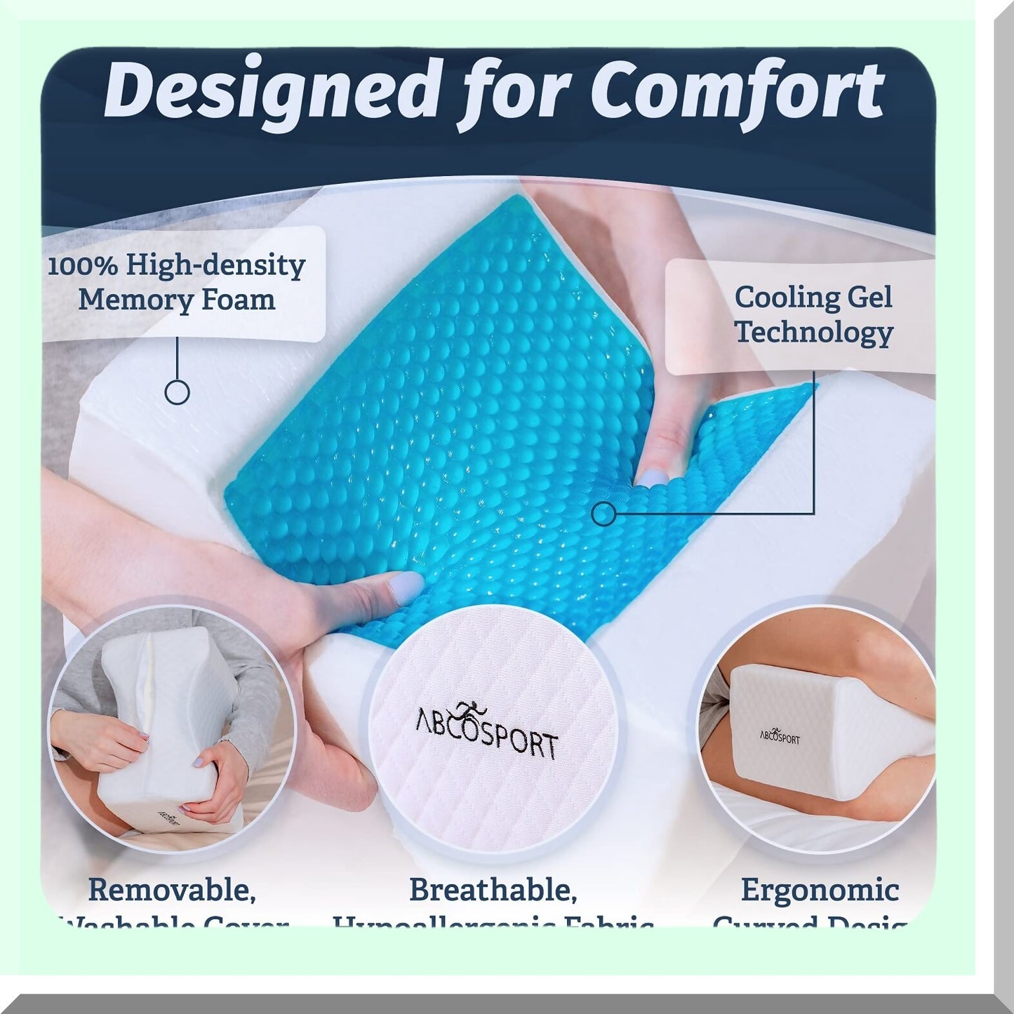 Cooling Gel Memory Foam Knee Wedge Pillow - Side Sleeper Leg Pillow for Pregnancy, Spine Alignment & Pain Relief - Washable Cover - Between Knees Sleeping Pillow