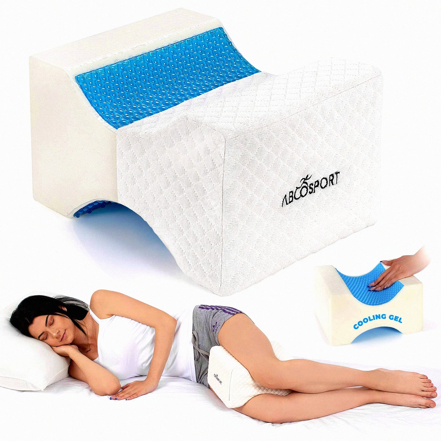 Cooling Gel Memory Foam Knee Wedge Pillow - Side Sleeper Leg Pillow for Pregnancy, Spine Alignment & Pain Relief - Washable Cover - Between Knees Sleeping Pillow