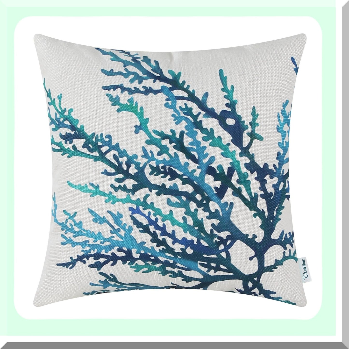 Aquarelle Coral Tree Pillow Cover - Sea Blue Teal Sofa Decor Shell, 18x18 Inches, Couch Home Decoration, Canvas Painting Print
