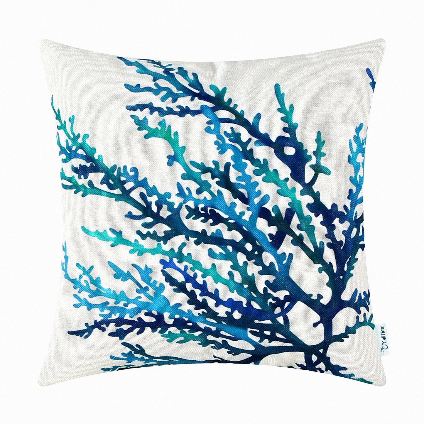 Aquarelle Coral Tree Pillow Cover - Sea Blue Teal Sofa Decor Shell, 18x18 Inches, Couch Home Decoration, Canvas Painting Print