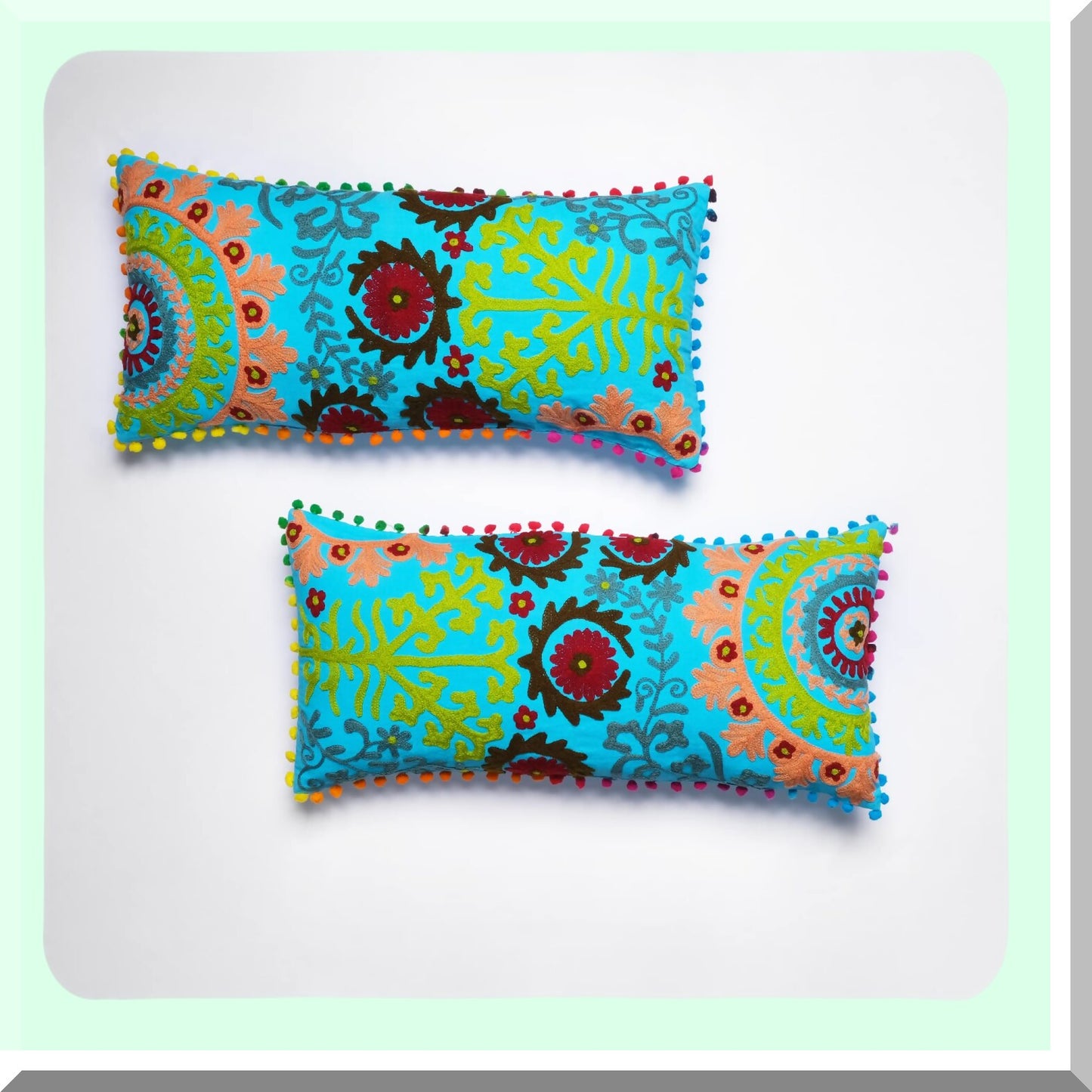 Boho Floral Cotton Suzani Pillow Covers - Set of 2 Decorative Throw Cushion Covers for Sofa, Couch, Bed - Home Decor New Year Special