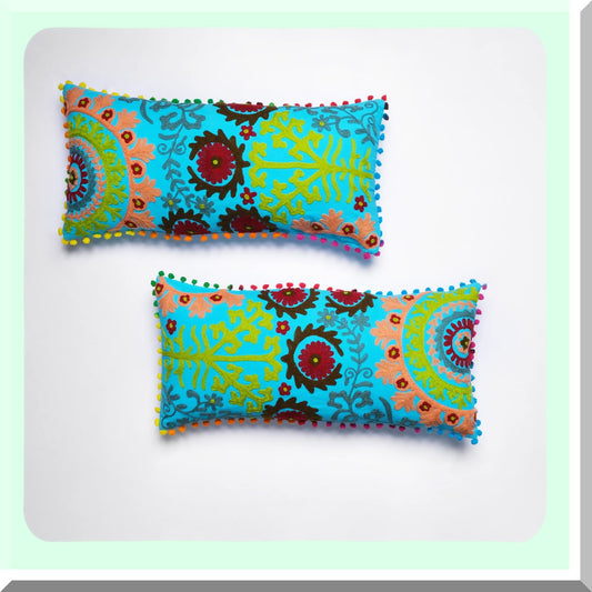 Boho Floral Cotton Suzani Pillow Covers - Set of 2 Decorative Throw Cushion Covers for Sofa, Couch, Bed - Home Decor New Year Special