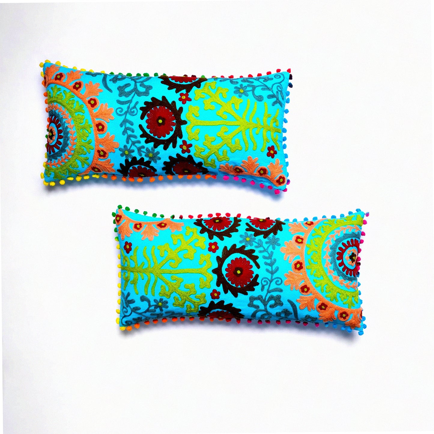 Boho Floral Cotton Suzani Pillow Covers - Set of 2 Decorative Throw Cushion Covers for Sofa, Couch, Bed - Home Decor New Year Special