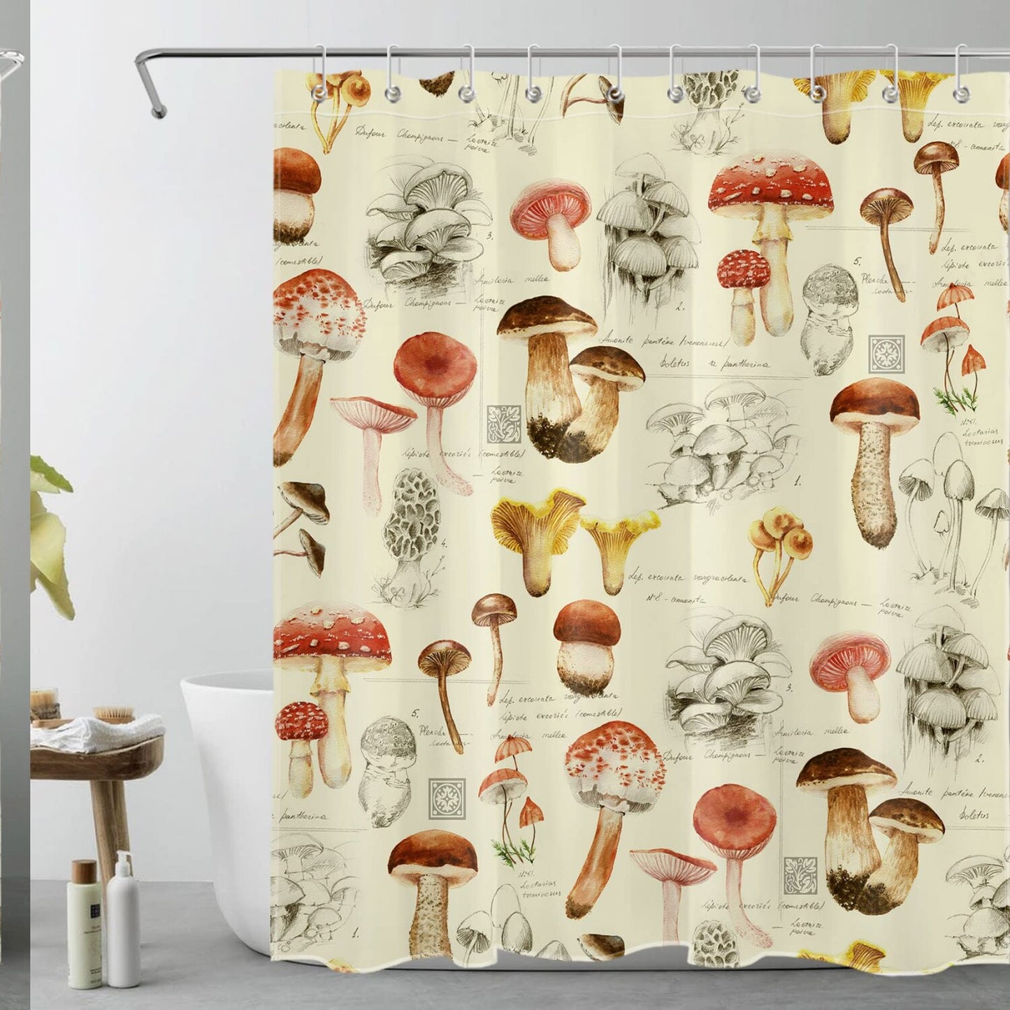 Mushroom Shower Curtain 60x72 Inches Waterproof Fabric