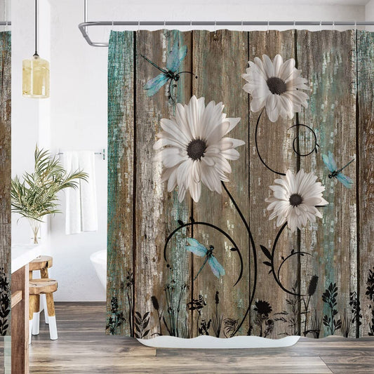 Rustic Wooden Daisy Flower Shower Curtain 70x70 Inches