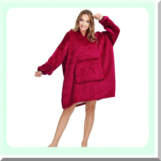 CozySherpa Hoodie Blanket - Ultra Soft, Oversized Sweatshirt with Big Pocket for Men, Women, and Teens in Burgundy