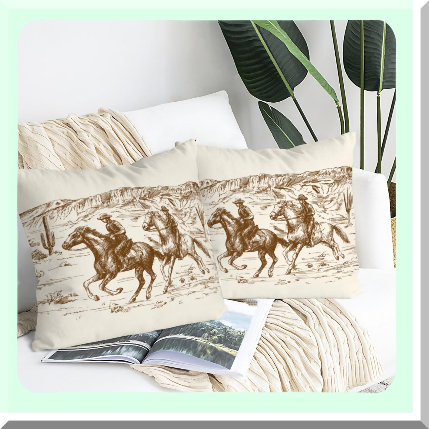 Cowboy Chic Pillowcase Set - 18x18 Inch Western Throw Pillow Covers for Home Decor - Soft & Durable Cushion Cover for Bed, Sofa, Couch - 2 Pack