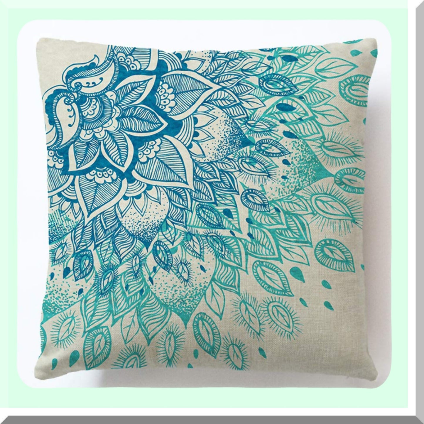 Watercolor Bohemian Floral Pillow Cover Set - 4 Pack 18x18 Inch Square Cushion Covers for Sofa, Bedroom, Car, Outdoor - Blue Decorative Home Decor