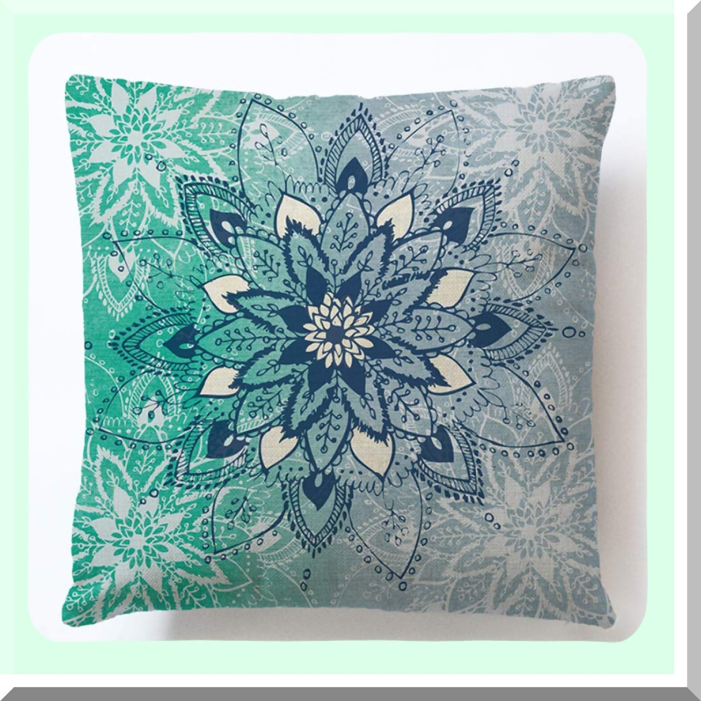 Watercolor Bohemian Floral Pillow Cover Set - 4 Pack 18x18 Inch Square Cushion Covers for Sofa, Bedroom, Car, Outdoor - Blue Decorative Home Decor