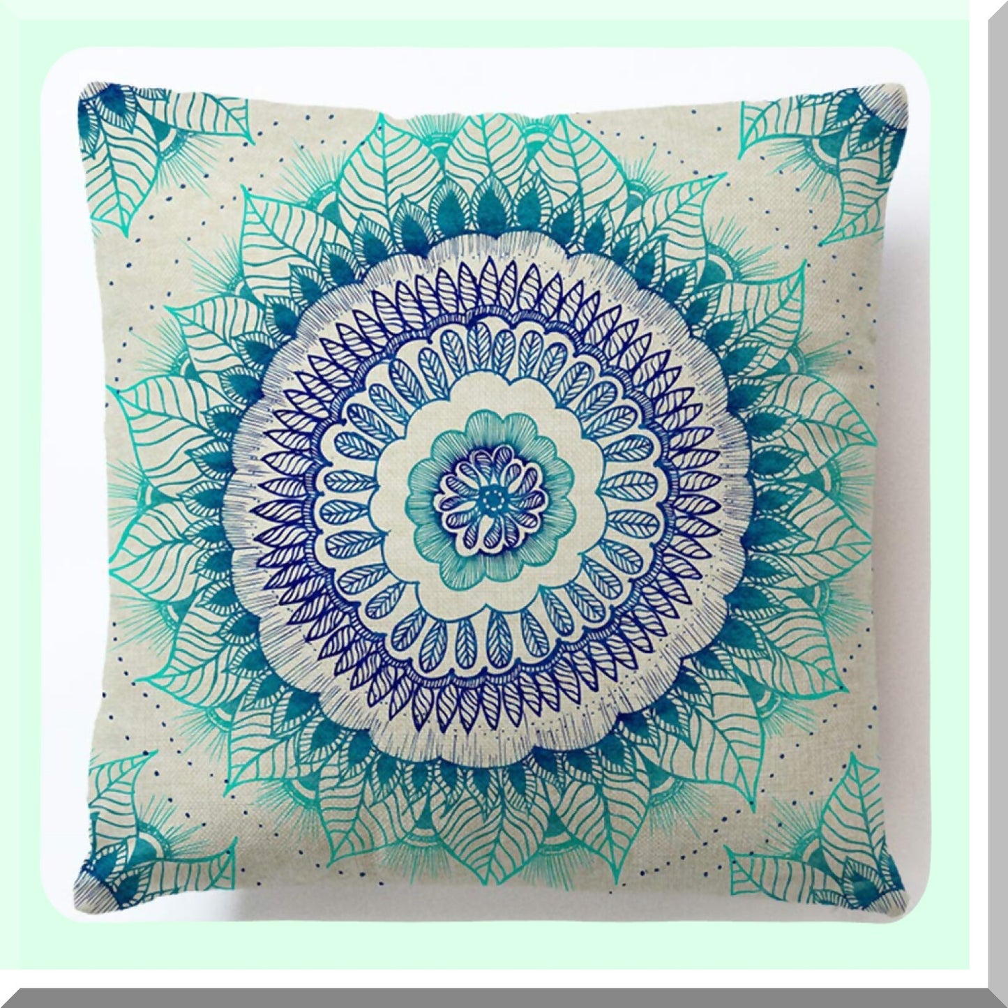 Watercolor Bohemian Floral Pillow Cover Set - 4 Pack 18x18 Inch Square Cushion Covers for Sofa, Bedroom, Car, Outdoor - Blue Decorative Home Decor