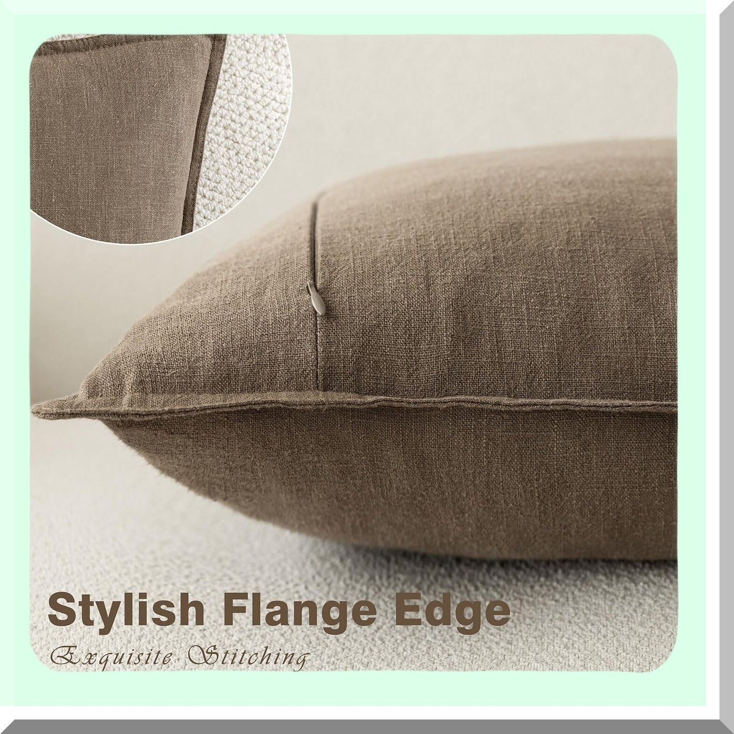 Boho Farmhouse Linen Pillow Covers - Set of 2 Soft Accent Cushion Cases for Chair Couch Sofa - Neutral Home Decor 18x18 Light Brown