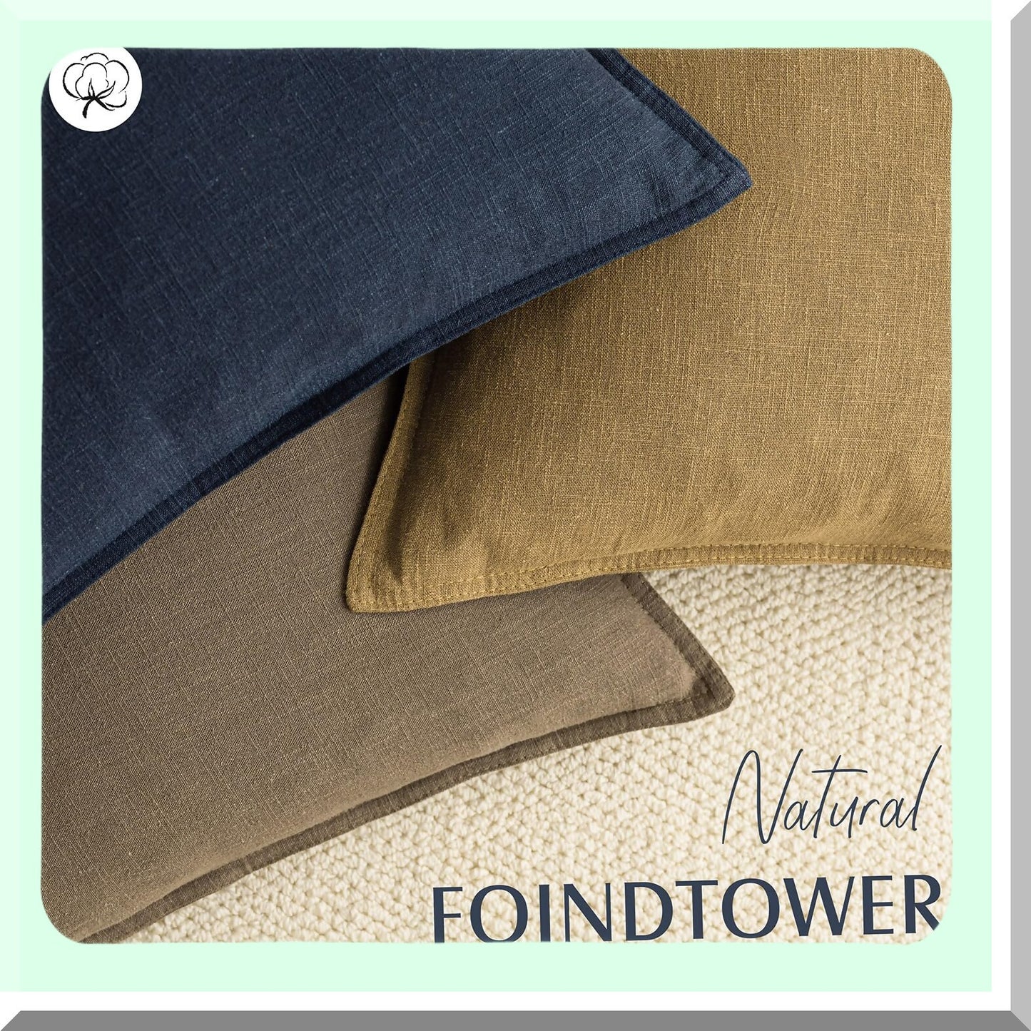 Boho Farmhouse Linen Pillow Covers - Set of 2 Soft Accent Cushion Cases for Chair Couch Sofa - Neutral Home Decor 18x18 Light Brown