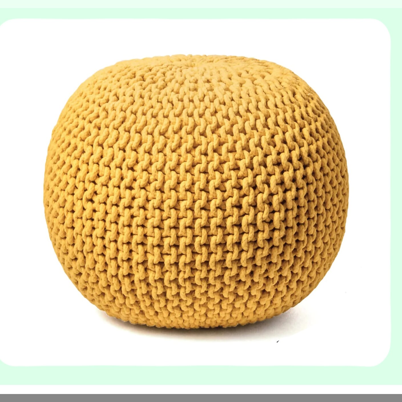 Yellow Knitted Cotton Round Pouf Ottoman - 100% Hand Knitted Foot Stool & Bean Bag for Living Room & Bedroom - Floor Chair & Foot Rest for Couch (20"x14")