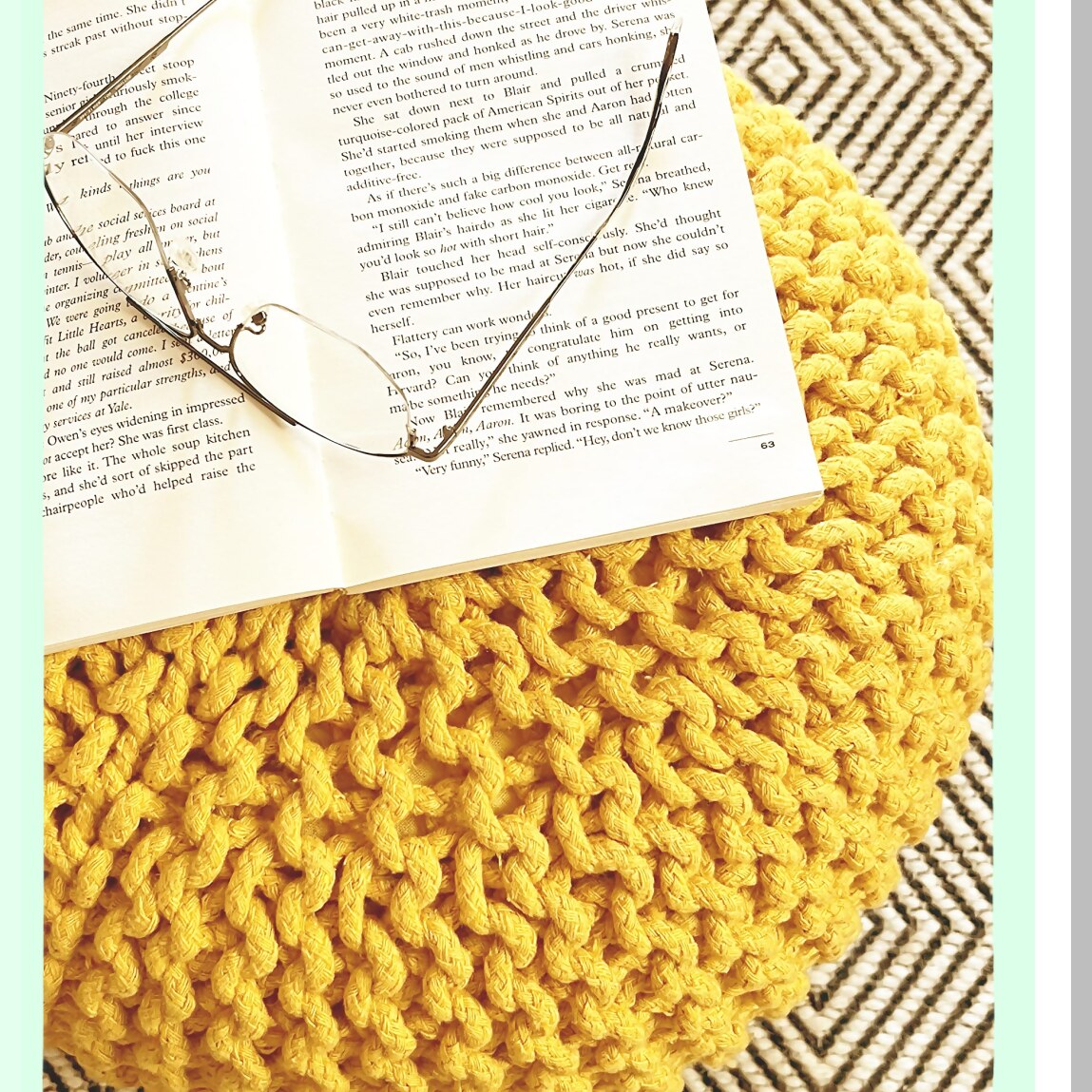 Yellow Knitted Cotton Round Pouf Ottoman - 100% Hand Knitted Foot Stool & Bean Bag for Living Room & Bedroom - Floor Chair & Foot Rest for Couch (20"x14")