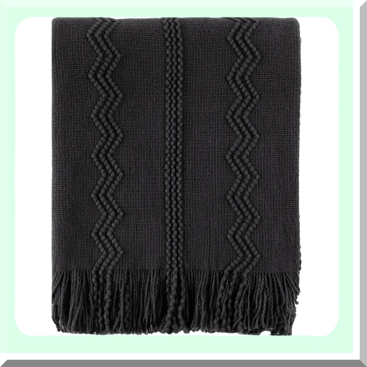CozyFringe Black Knit Throw Blanket - Elegant 50"x60" Decorative Bed & Sofa Accent"
