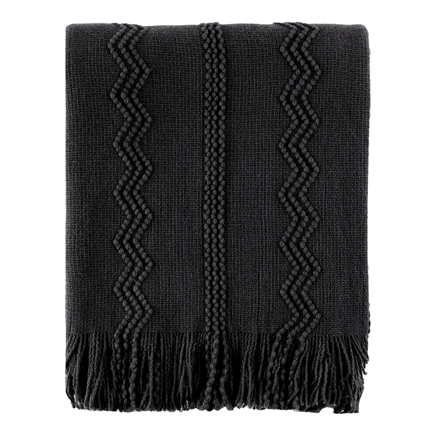CozyFringe Black Knit Throw Blanket - Elegant 50"x60" Decorative Bed & Sofa Accent"