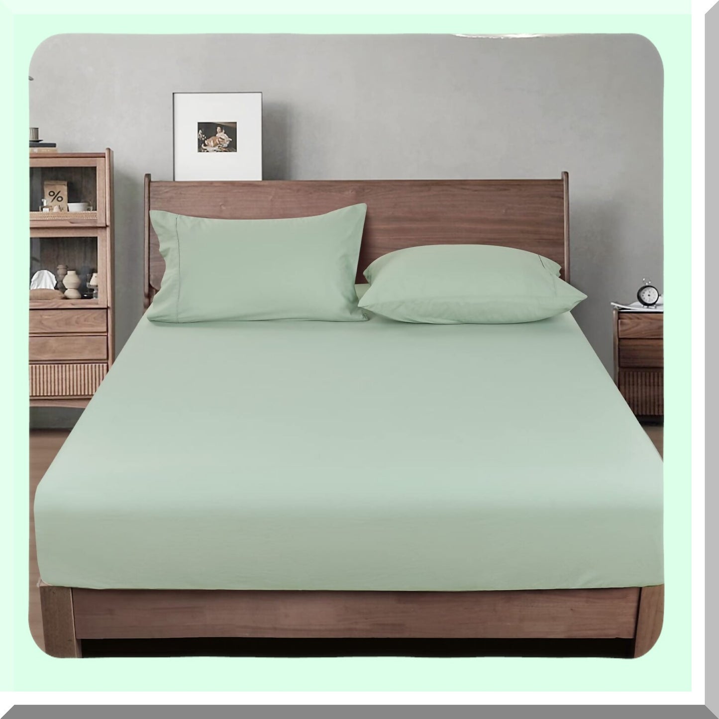 CozyCotton Queen Fitted Sheet - Soft Linen-Like Bottom Sheet with Deep Pockets - Breathable & Warm Sage Green Bedding - Easy Fit, No Shrinkage