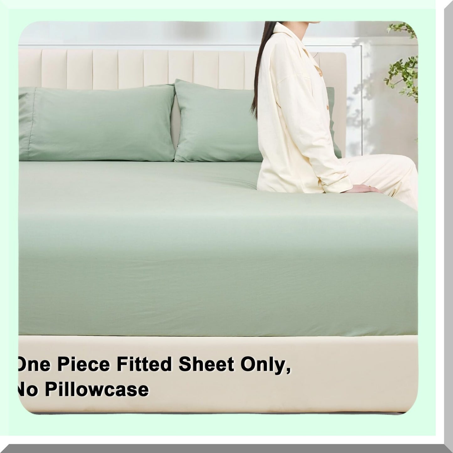 CozyCotton Queen Fitted Sheet - Soft Linen-Like Bottom Sheet with Deep Pockets - Breathable & Warm Sage Green Bedding - Easy Fit, No Shrinkage