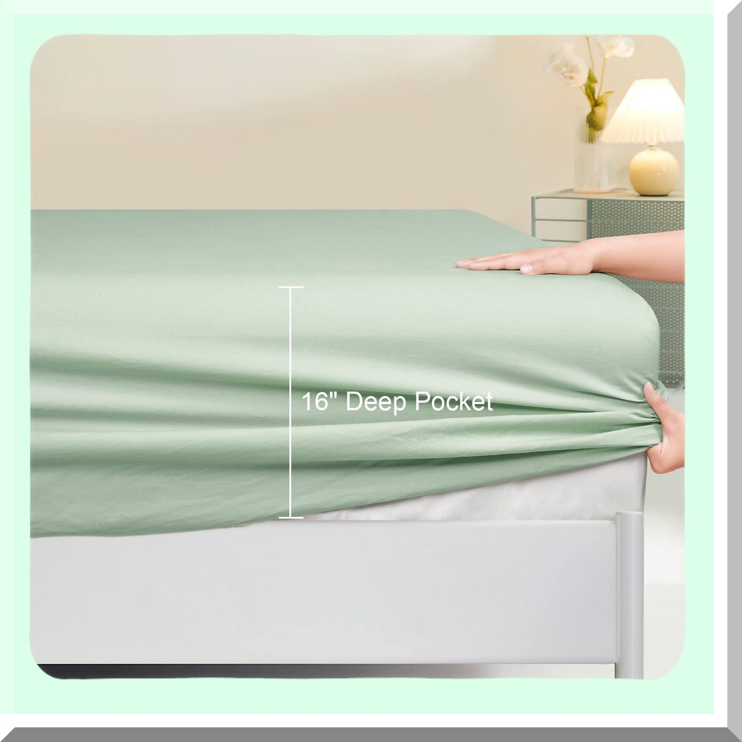 CozyCotton Queen Fitted Sheet - Soft Linen-Like Bottom Sheet with Deep Pockets - Breathable & Warm Sage Green Bedding - Easy Fit, No Shrinkage