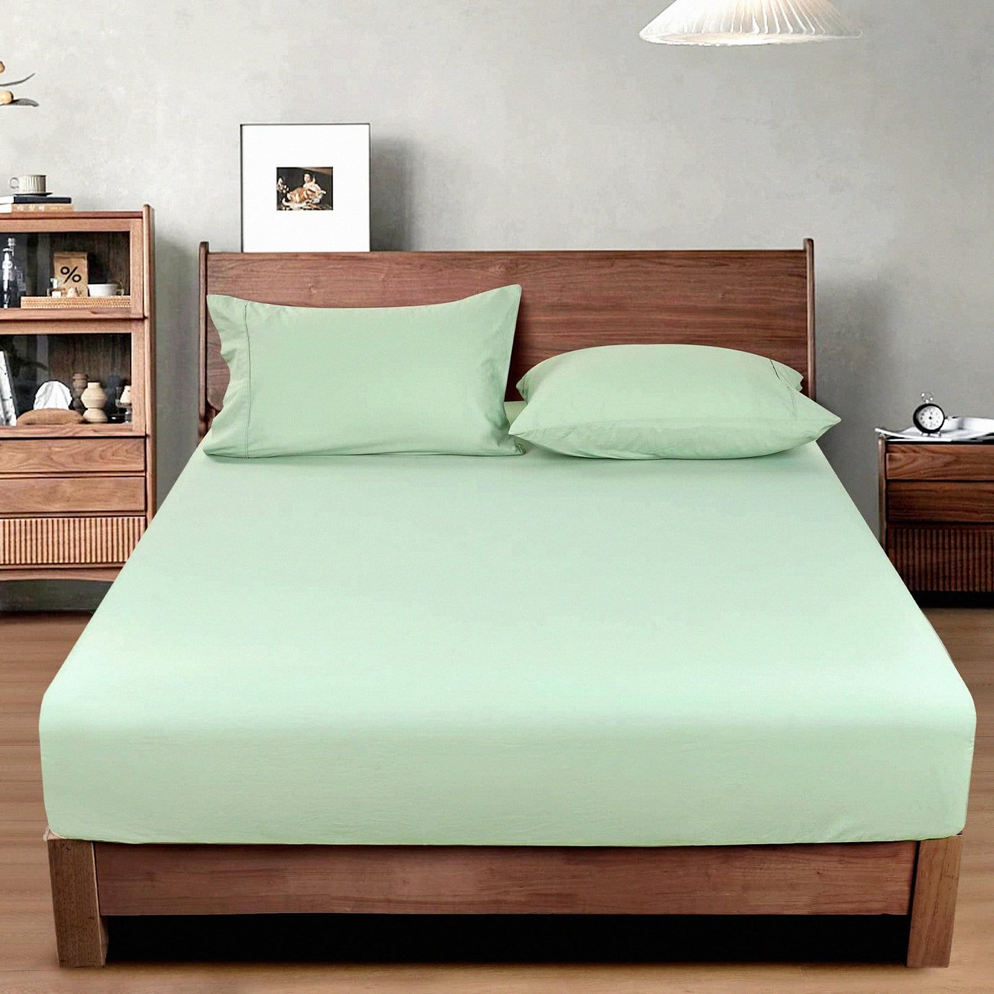 CozyCotton Queen Fitted Sheet - Soft Linen-Like Bottom Sheet with Deep Pockets - Breathable & Warm Sage Green Bedding - Easy Fit, No Shrinkage