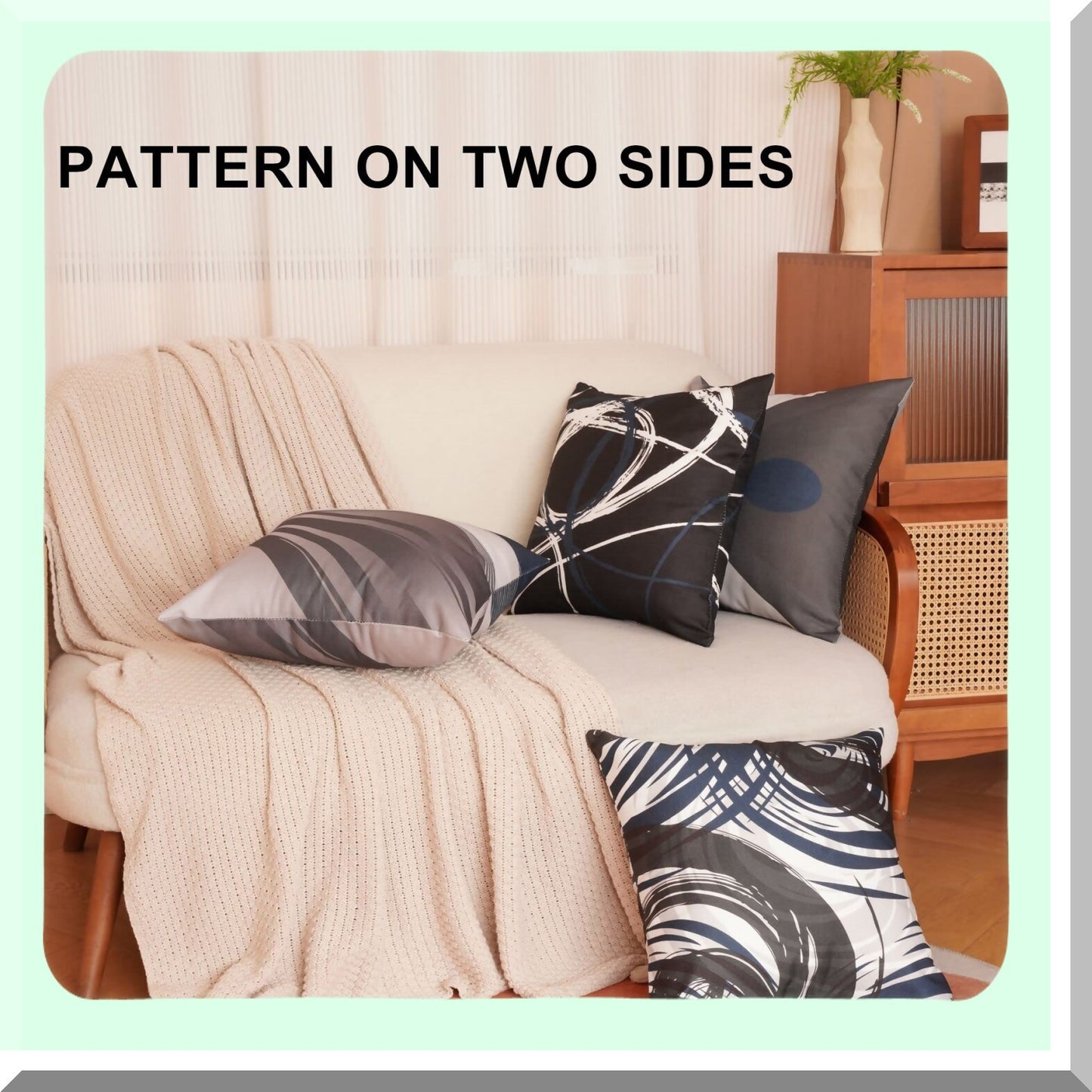 Navy Stripe Abstract Decor Pillow Set - Bold Grey Square Covers - Modern Acrylic Home Decor - Black White 20x20 Inches Cases
