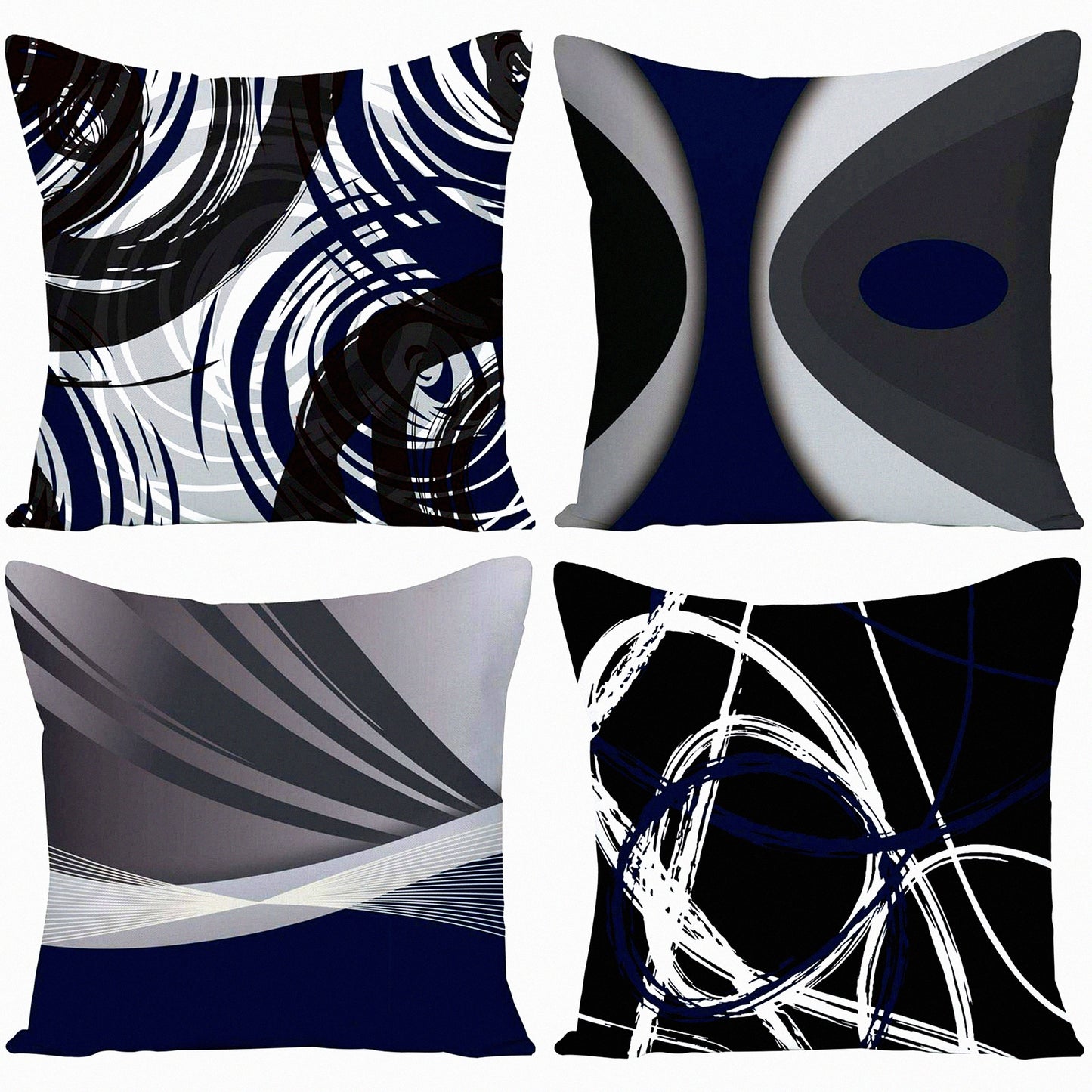 Navy Stripe Abstract Decor Pillow Set - Bold Grey Square Covers - Modern Acrylic Home Decor - Black White 20x20 Inches Cases