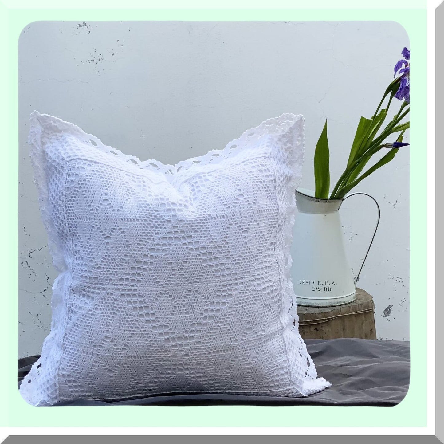 Vintage Lace Floral Pillow Cover - 18 Inch White Cotton Crochet Throw Pillow Case for Sofa & Bed Decor - Decorative Home Accent