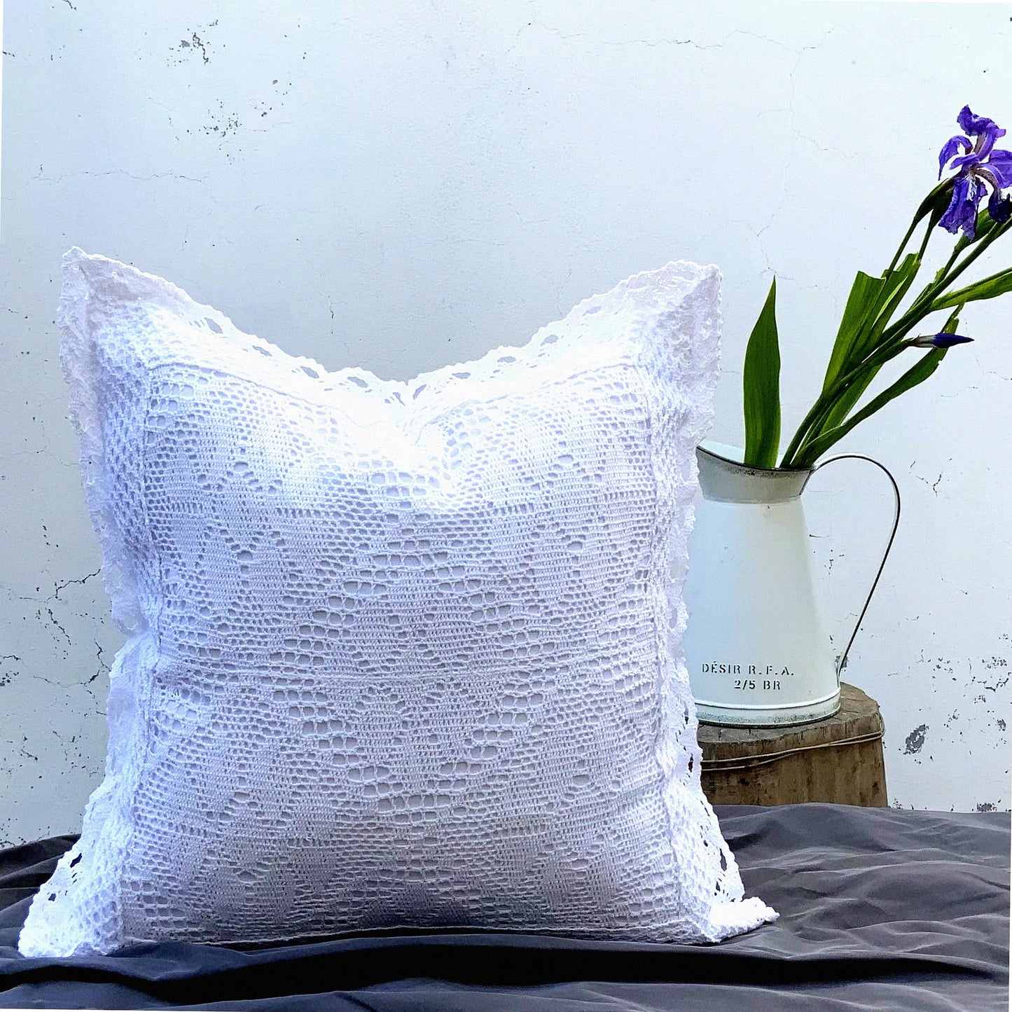 Vintage Lace Floral Pillow Cover - 18 Inch White Cotton Crochet Throw Pillow Case for Sofa & Bed Decor - Decorative Home Accent