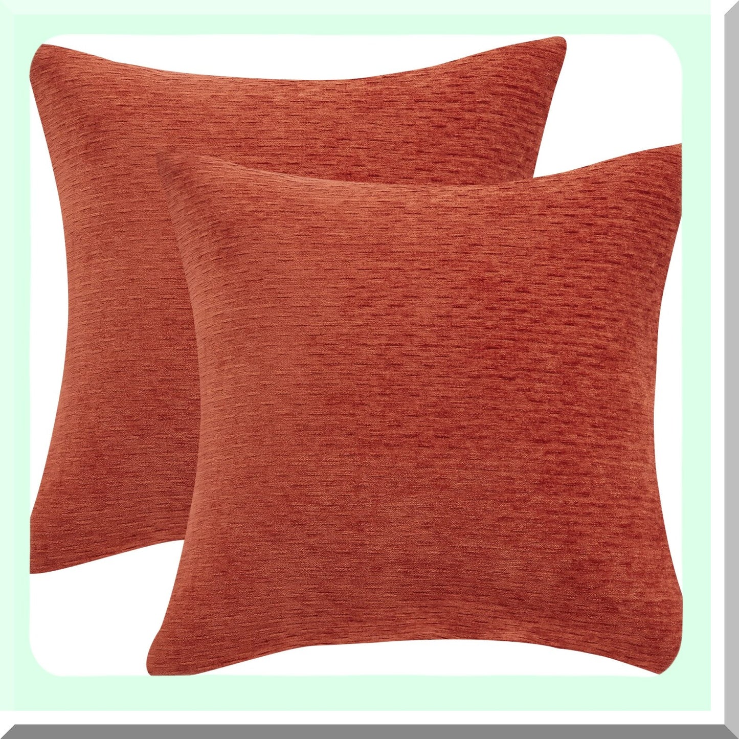 Autumn Harvest Chenille Pillow Covers - Set of 2 18x18 Inch Burnt Orange Decorative Throw Cushion Covers for Seasonal Fall Farmhouse Home Decor
