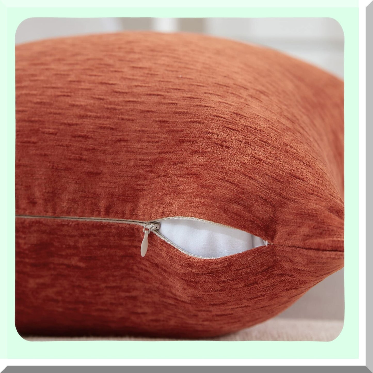 Autumn Harvest Chenille Pillow Covers - Set of 2 18x18 Inch Burnt Orange Decorative Throw Cushion Covers for Seasonal Fall Farmhouse Home Decor