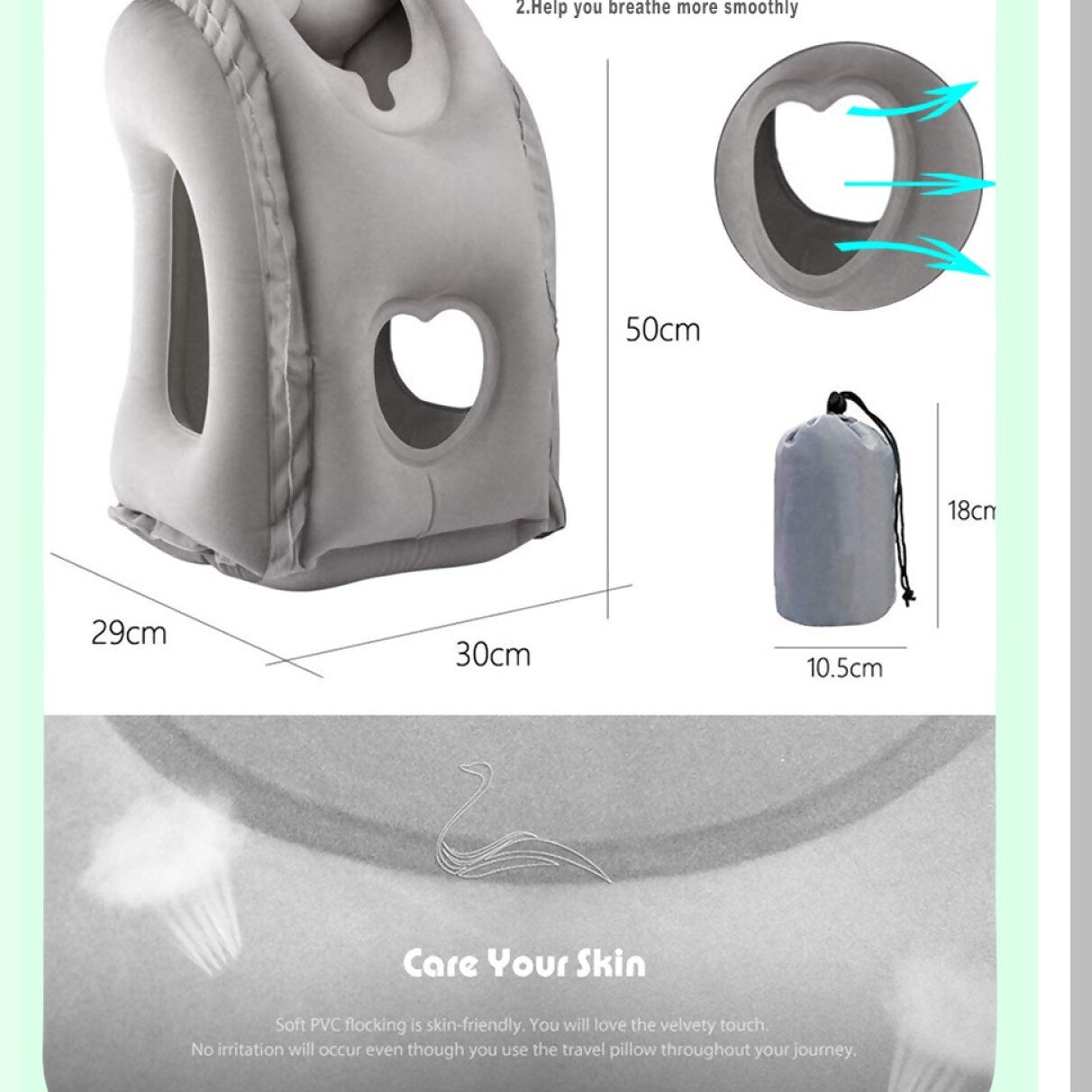 TravelEase Comfort Air Pillow - Inflatable Neck Support for Sleeping, Head and Lumbar Pain Relief - Portable Cushion for Airplane, Car, Bus, Office - Grey Color