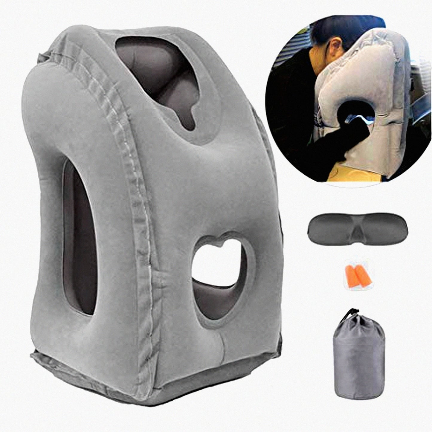 TravelEase Comfort Air Pillow - Inflatable Neck Support for Sleeping, Head and Lumbar Pain Relief - Portable Cushion for Airplane, Car, Bus, Office - Grey Color