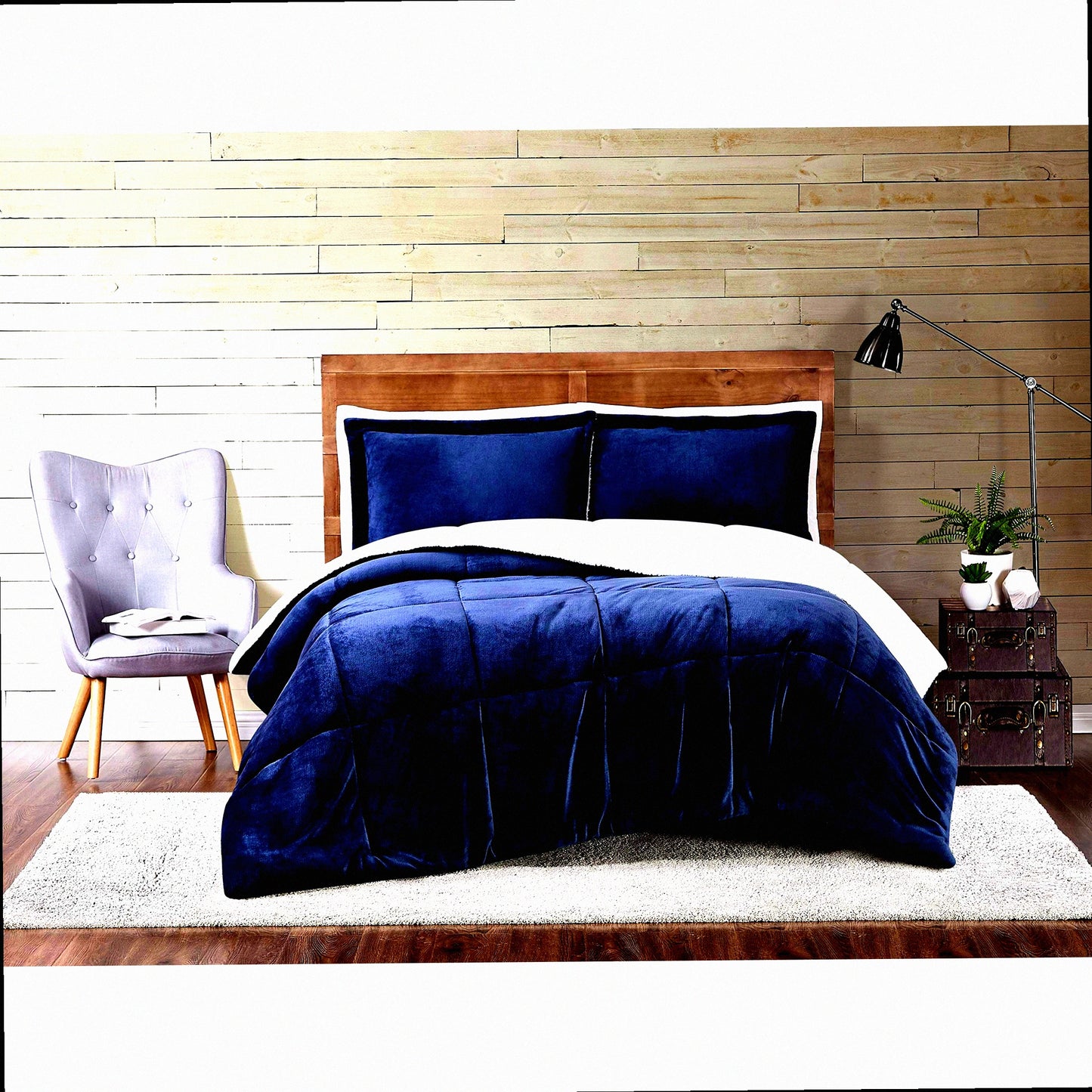 Indigo Bliss Plush Comforter Set - Soft, Warm, Cuddle-Worthy Full/Queen Size Bedding for Ultimate Coziness and Relaxation