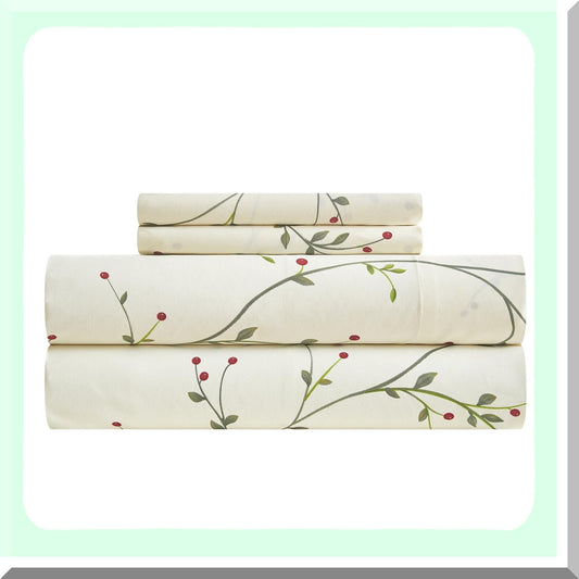 Floral Bliss Queen Sheet Set - 4 PC Extra Deep Pocket Microfiber Bed Sheets - Soft & Breathable - Modern Cream Design - Wrinkle, Fade, Stain Resistant