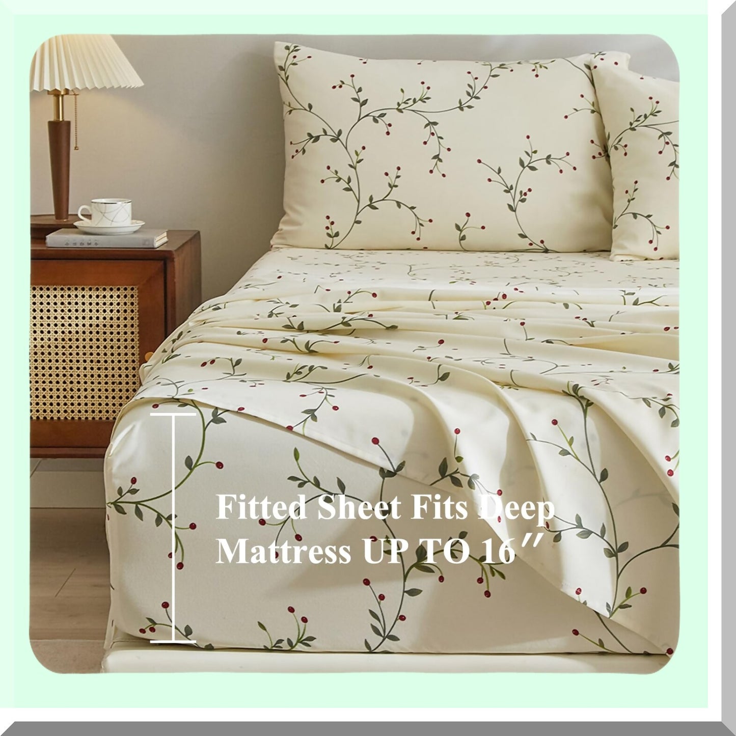Floral Bliss Queen Sheet Set - 4 PC Extra Deep Pocket Microfiber Bed Sheets - Soft & Breathable - Modern Cream Design - Wrinkle, Fade, Stain Resistant