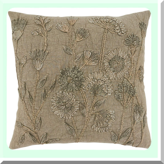 Floral Stone Washed Taupe Pillow Cover - Genevieve Collection - 20"