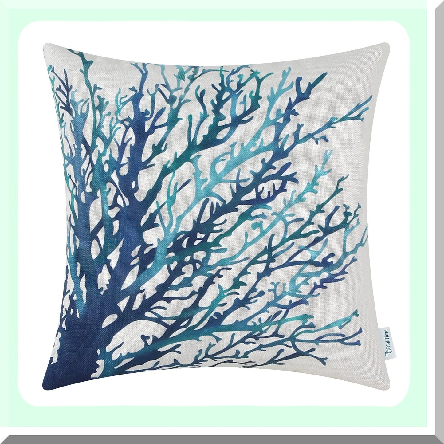Aquarelle Coral Tree Pillow Cover - Sea Blue Teal Sofa Decor Shell, 18x18 Inches, Couch Home Decoration, Canvas Painting Print