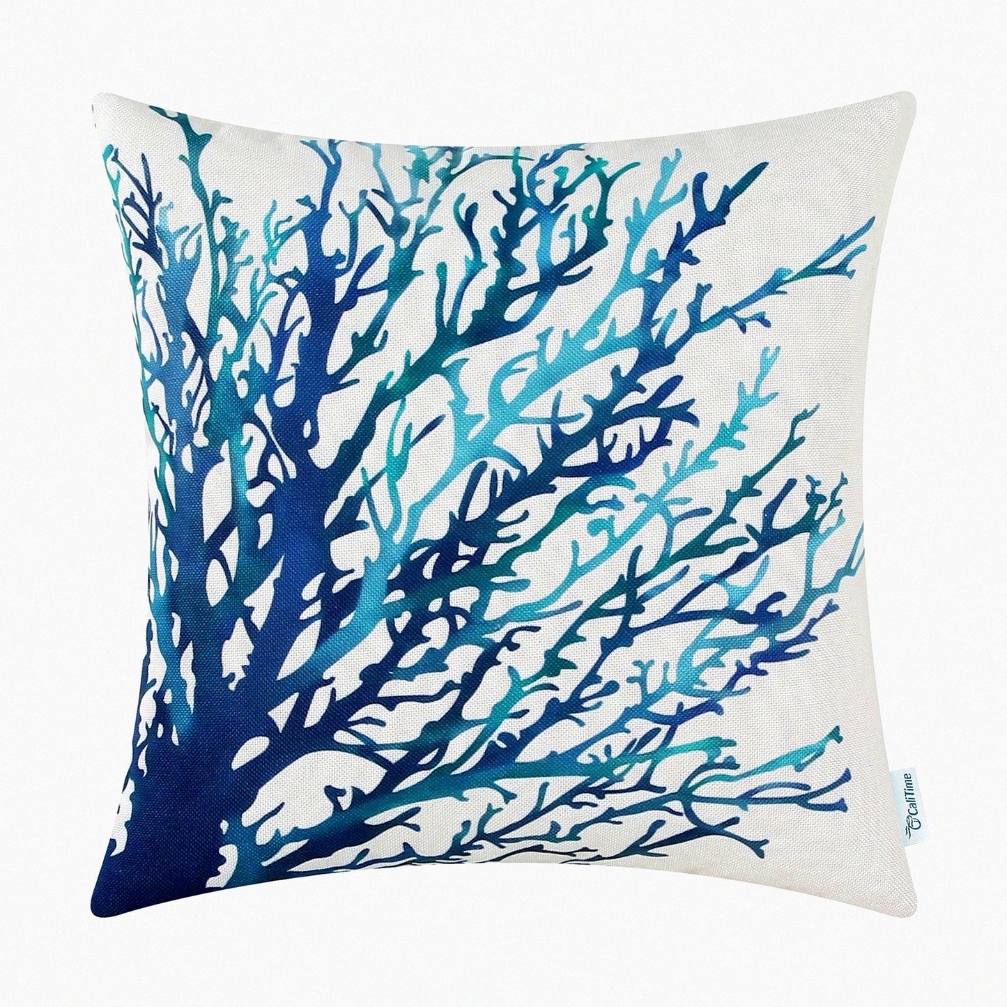 Aquarelle Coral Tree Pillow Cover - Sea Blue Teal Sofa Decor Shell, 18x18 Inches, Couch Home Decoration, Canvas Painting Print