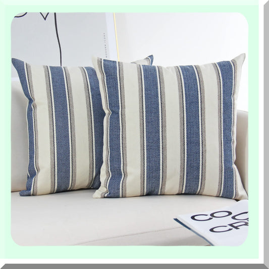 Blue Stripe Farmhouse Pillow Covers Set of 2 - 20x20 Inch Decorative Throw Pillowcases