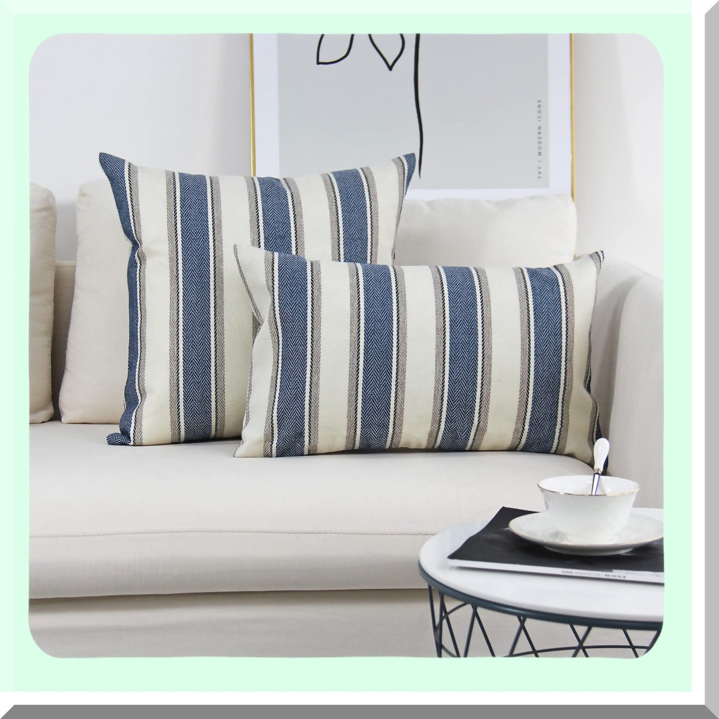 Blue Stripe Farmhouse Pillow Covers Set of 2 - 20x20 Inch Decorative Throw Pillowcases