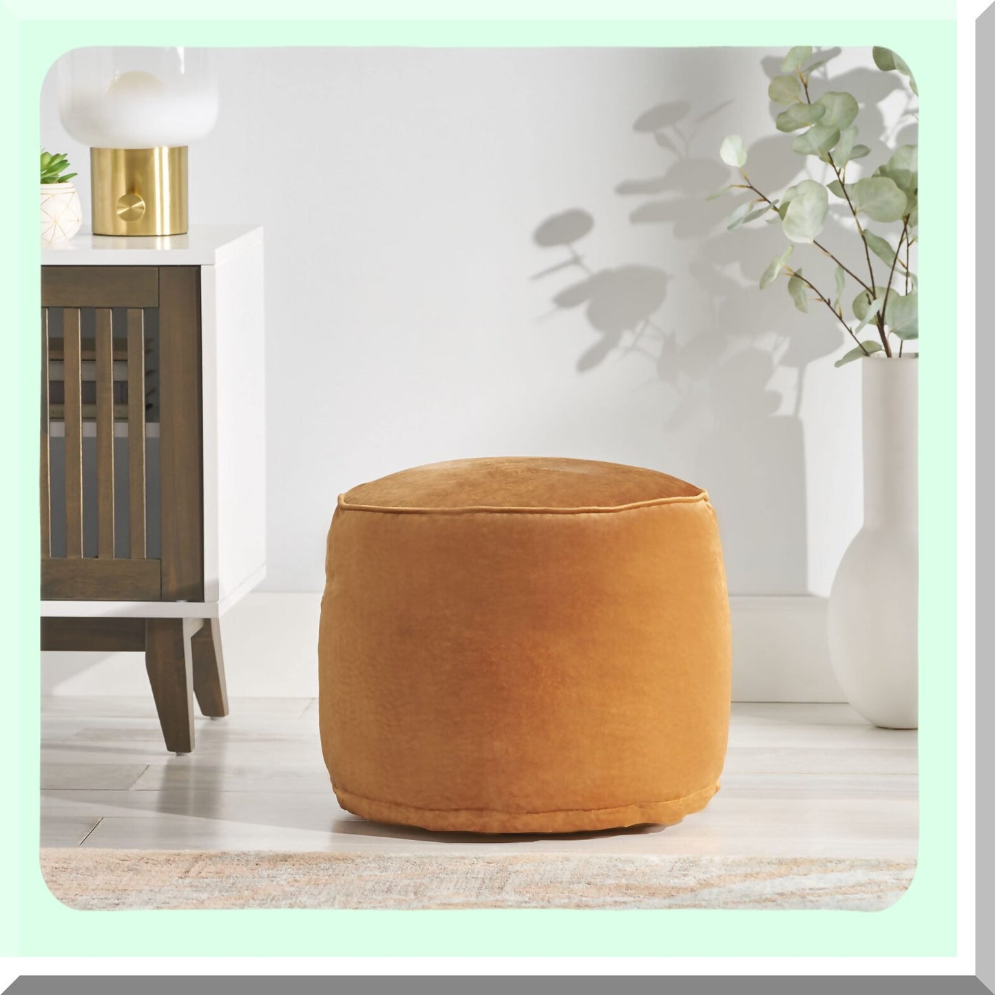 Apricot Bliss Pouf - Luxurious and stylish pouf in a vibrant apricot color, perfect for adding a touch of elegance and comfort to any room.