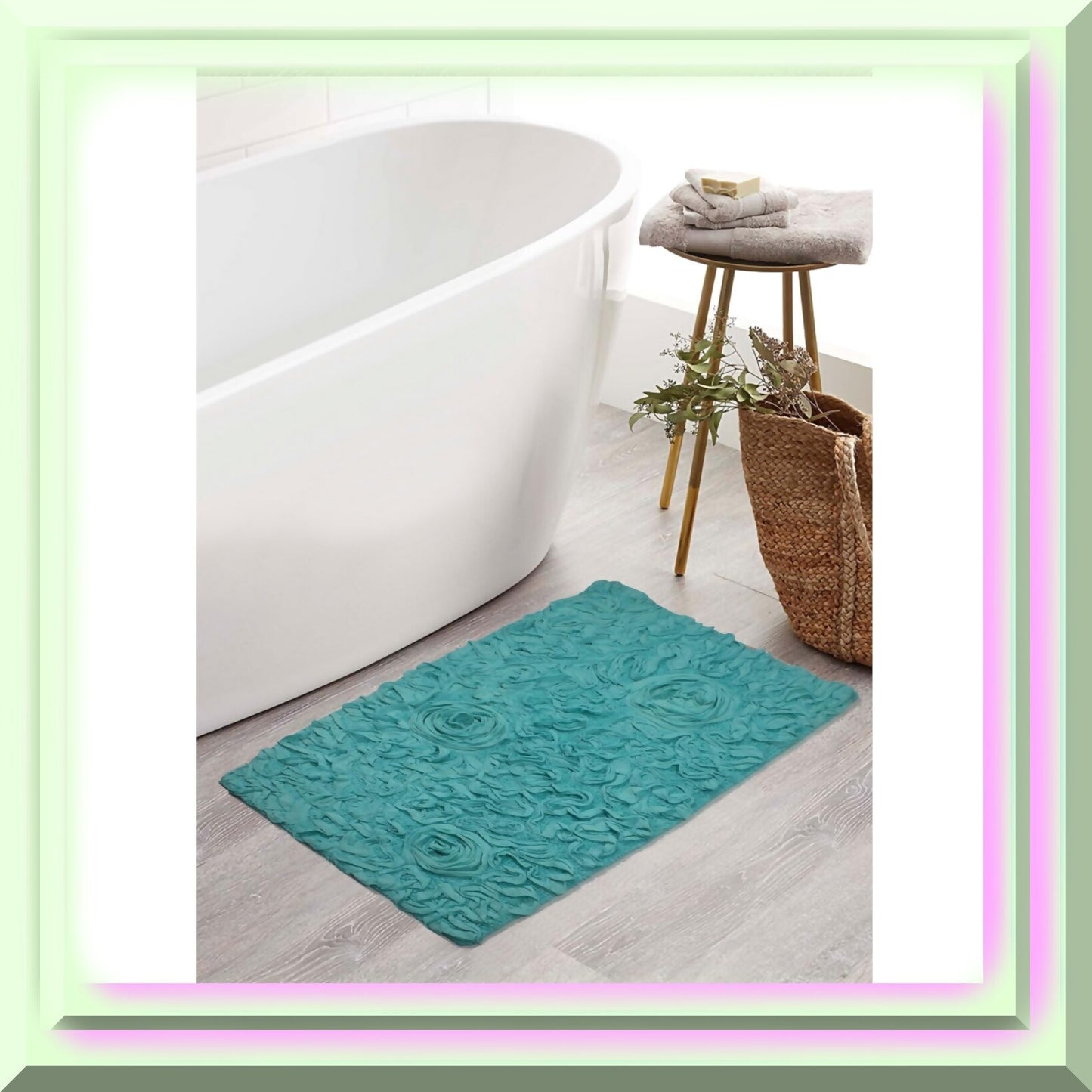 21"x34" Cotton Tufted Bath Rug Turquoise