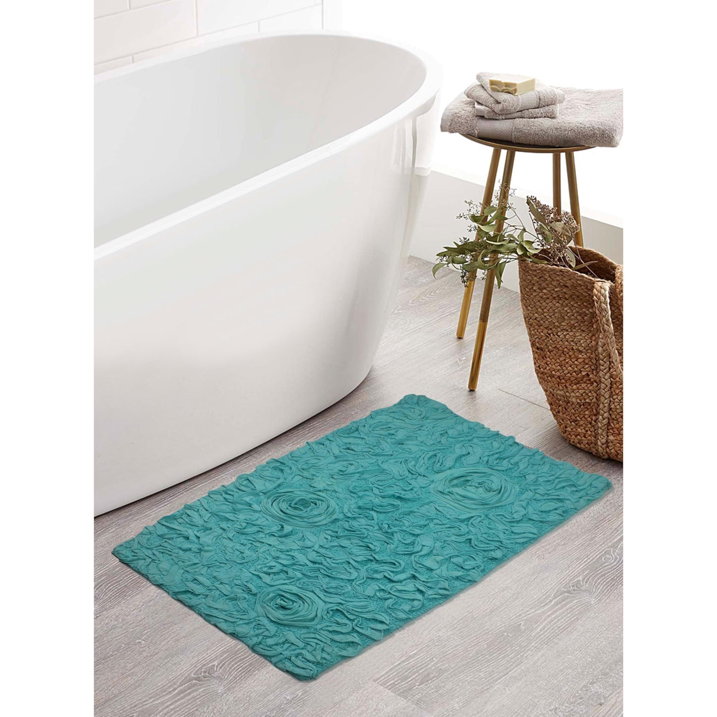 21"x34" Cotton Tufted Bath Rug Turquoise