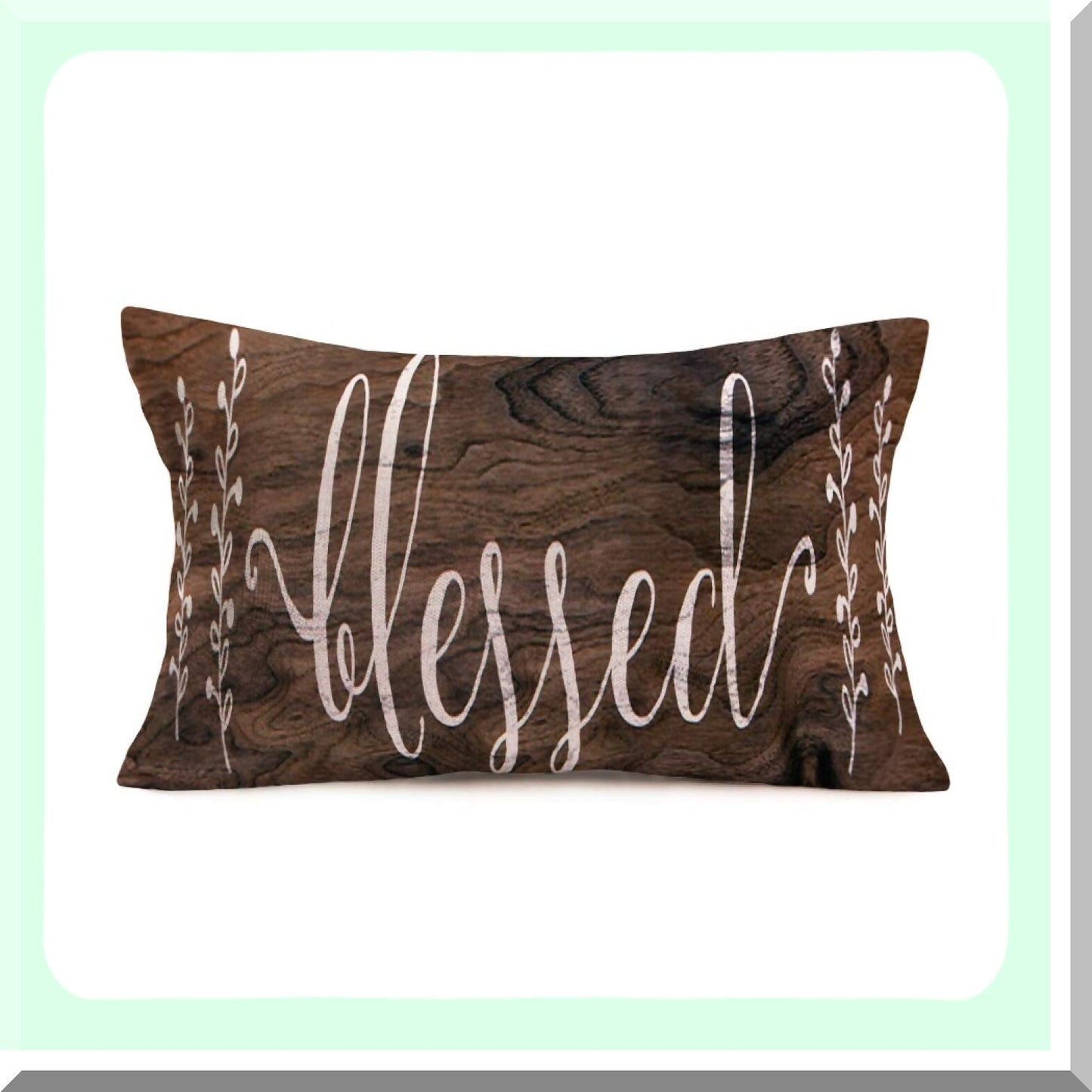Rustic Wood Annual Ring Decorative Pillow Cover - Dark Brown Cotton Linen Throw Cushion Case for Book Sofa Couch - Blessed Words - 12"x20"
