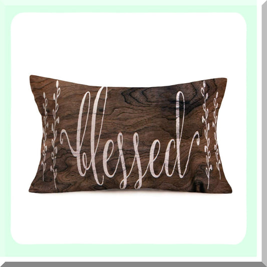 Rustic Wood Annual Ring Decorative Pillow Cover - Dark Brown Cotton Linen Throw Cushion Case for Book Sofa Couch - Blessed Words - 12"x20"