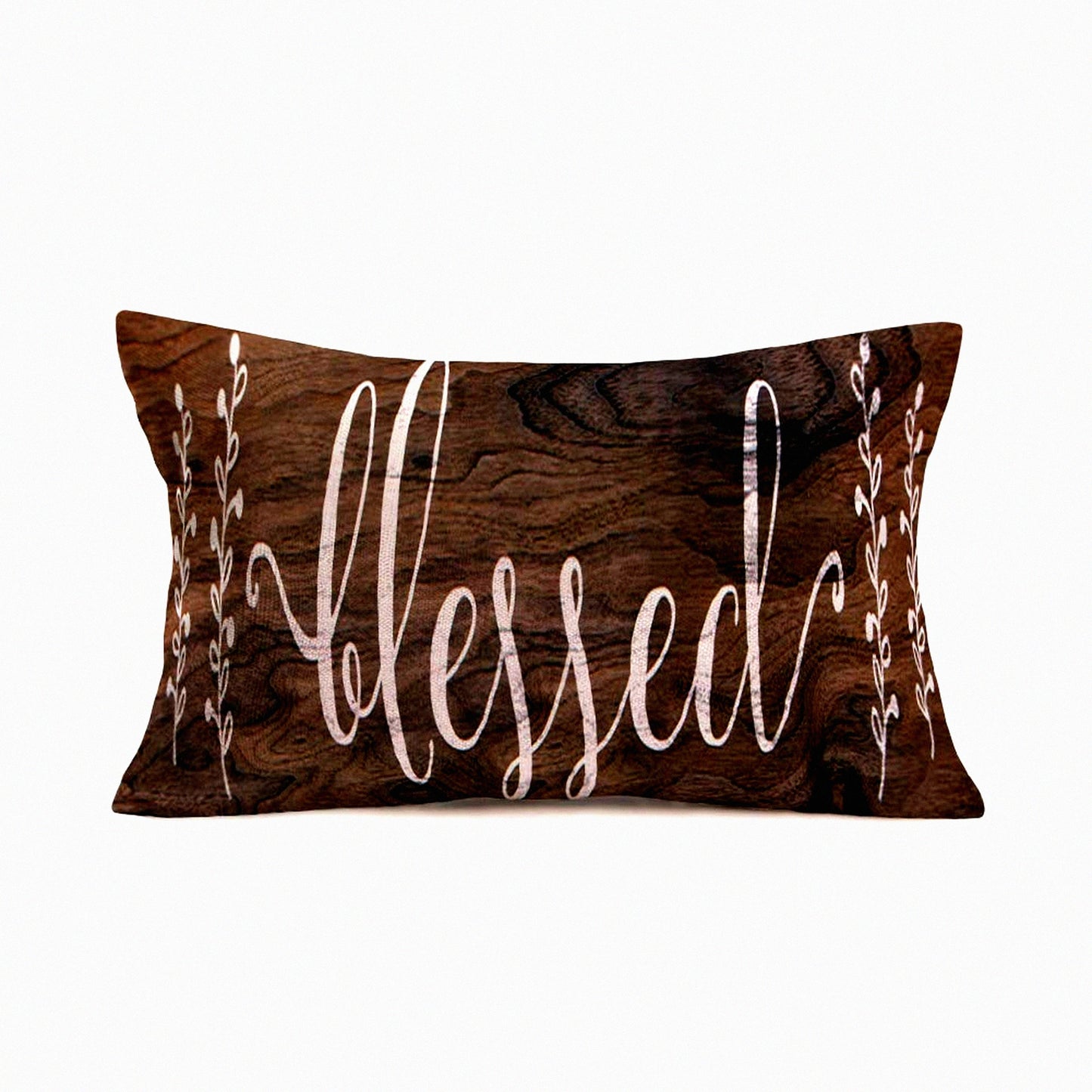 Rustic Wood Annual Ring Decorative Pillow Cover - Dark Brown Cotton Linen Throw Cushion Case for Book Sofa Couch - Blessed Words - 12"x20"