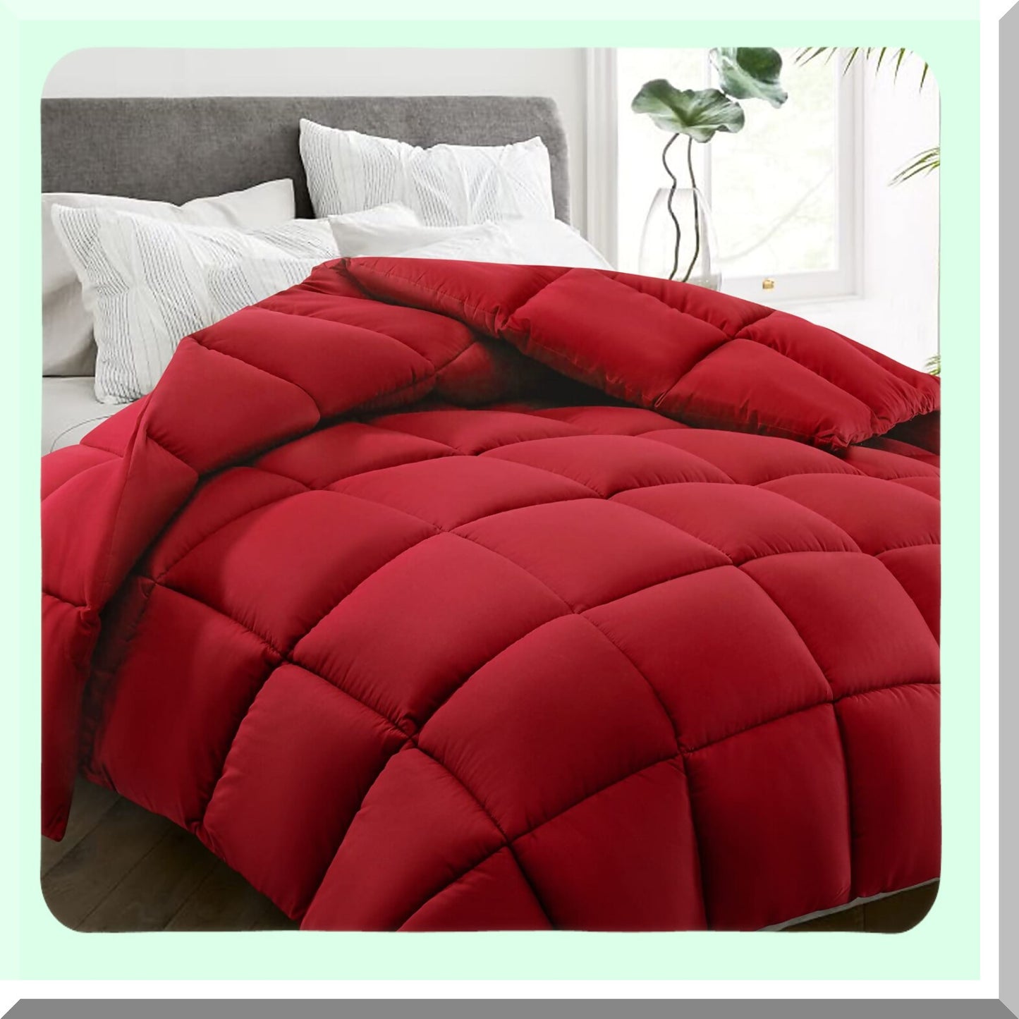 Cooling Winter Warm Queen Size Bed Comforter - Goose Down Alternative Quilted Duvet Insert with Corner Tabs. All Season, Machine Washable in Red color.